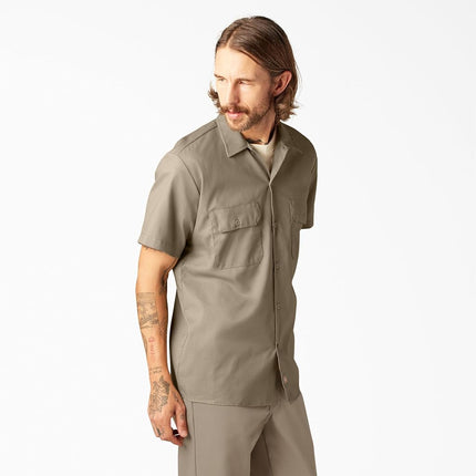 Dickies Men's Short Sleeve Work Shirt Button, Brown, XXL Big Tall