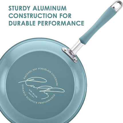 Rachael Ray Set de sartenes antiadherentes de esmalte duro - 23 cm y 28 cm, aptas para lavavajillas, azul