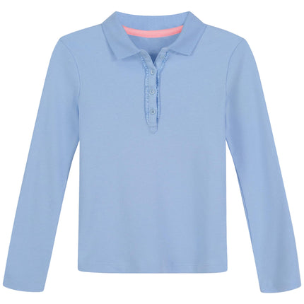 Nautica Girls' School Uniform Long Sleeve Polo, Li