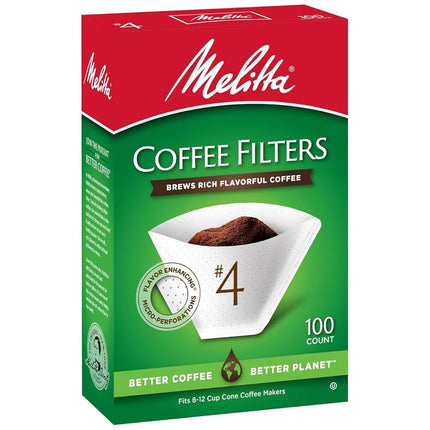 Melitta 4 Cone Coffee Filters, White, 100 Count (Pack of 6), 600 Total Filters - Packaging May Vary