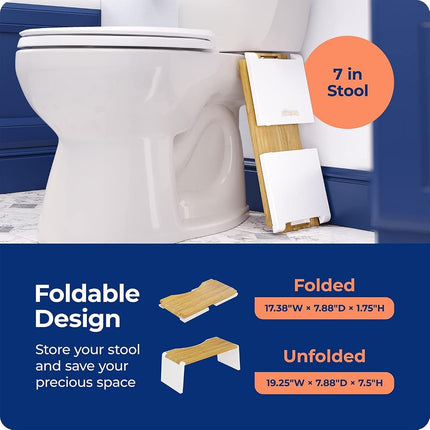 Squatty Potty The Stockholm Bamboo Folding Toilet Stool (White Legs), Bamboo And White Legs, 7 Inch