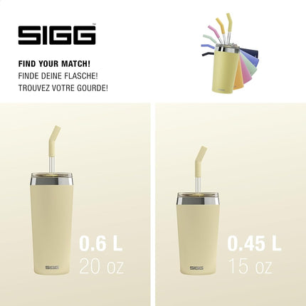 Sigg Helia Travel Mug, Double-Walled Insulated Thermal Cup with Glass Straw, Leakproof Stainless Steel Tumbler for Hot and Cold Drinks