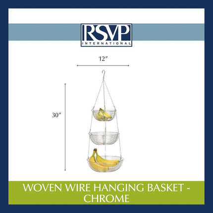 (80cm , Stainless Steel) - RSVP 3-Tier Hanging Woven Wire Basket