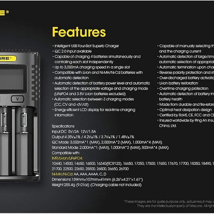 NITECORE UMS4 Intelligent USB 4-Slot Superb Battery Charger for Li-Ion, IMR, Ni-MH/Ni-Cd, 18650 26650
