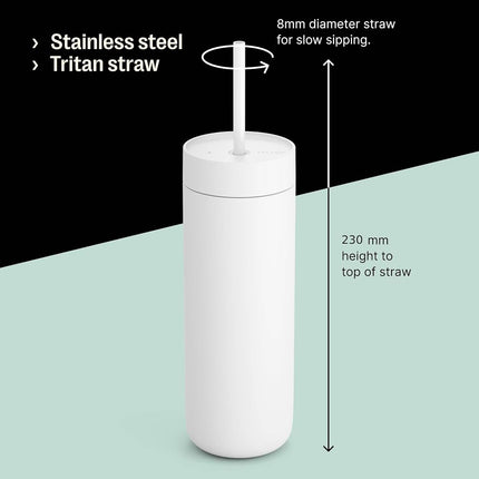 Fellow 20 oz Carter Cold Tumbler – Spill-Resistant Straw Lid, Stainless Steel Vacuum-Insulated Cup with Ceramic Interior and Reusable Straw for Cold Drinks,Fits Cup Holders,Dishwasher Safe,Matte Black