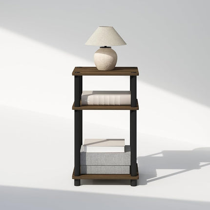 Furinno JUST Night Stand, 3-Tier Turn-N-Tube Nightstand, Toolless Bedside Table, End Table, Side Table with Open Storage for Bedroom, Living Room, Columbia Walnut