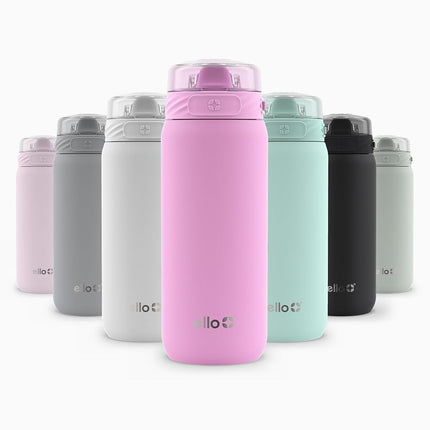 Botella de Agua de Acero Inoxidable para Niños Ello Cooper de 18 oz con Popote y Asa de Transporte, Doble Pared y Aislamiento al Vacío, Tapa de Cierre Antifugas con Boquilla de Silicona Suave, Reutilizable, Libre de BPA, Bubblegum