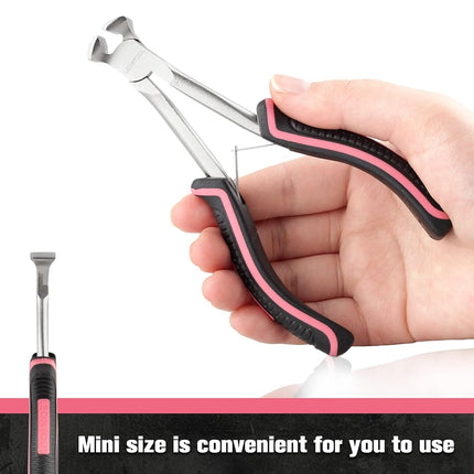 LEONTOOL Long Reach End Cutting Pliers 5.5 Inches End Nipper Cutting Pliers Nail Puller for Zipper Install Stops Repair Kit, Wire Cutter for Jewelry Making Working In Tight Spaces Pink Tool for Women