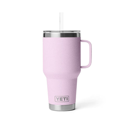YETI Rambler 35 oz Tumbler with Handle and Straw Lid, Travel Mug Water Tumbler, Vacuum Insulated Cup with Handle, Stainless Steel, Cherry Blossom - Textured