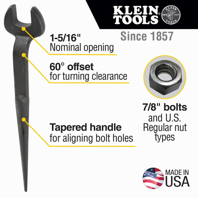 Klein Tools 3223 Spud Wrench, Made in USA, 1-5/16-Inch Nominal Opening, 7/8-Inch Bolt for U.S. Regular Nut