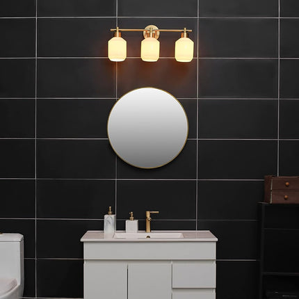 Globe Electric 52055 Cannes 3-Light, Gold Bathroom Vanity Light Fixtures, Modern Wall Lighting with Milk Glass Shades, Vanity Lights for Bathroom, Brass Bathroom Light fixtures
