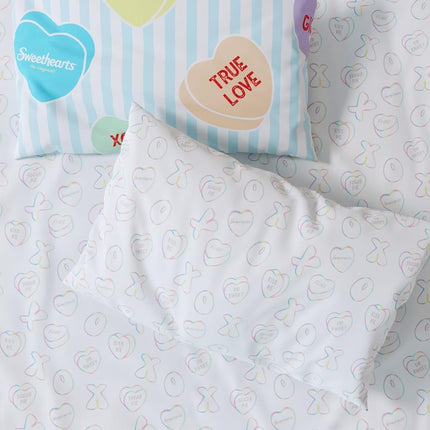 Sweethearts Original Candy Hearts Bedding 5 Piece Twin Bed Set, Soft Cozy Nostalgia Reversible Comforter and Sheet Set with Sham, Officially Licensed Product by Franco
