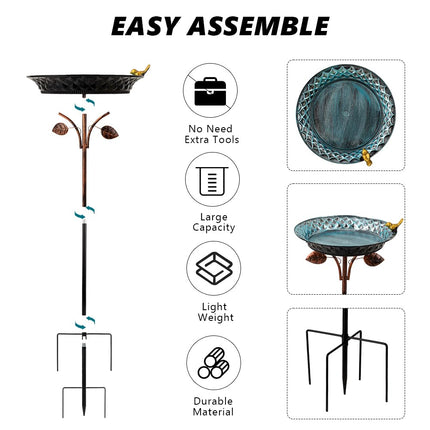 VEWOGARDEN 38 Inch Height Metal Bird Bath for Outside, Standing Bird Bath with Stake for Outdoors Garden Yard Patio Decoration, Light Blue
