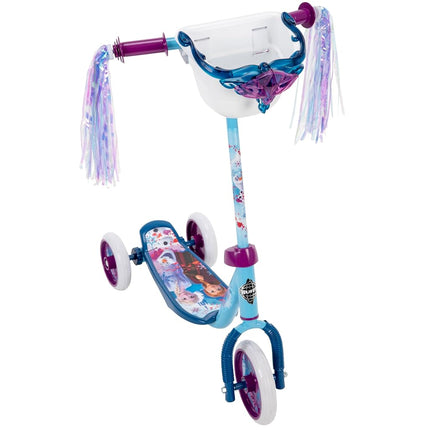Huffy Frozen 2 Preschool Scooter, Elsa & Anna Graphics, Handlebar Bin, Three Wheels & Streamers