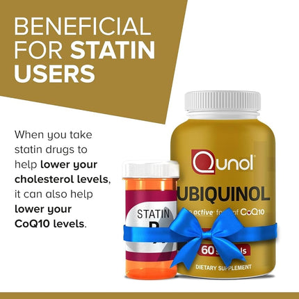 Qunol Ubiquinol CoQ10 Cápsulas blandas de 100 mg, Ubiquinol - Forma activa de Coenzima Q10, Antioxidante para la salud cardíaca, Niveles saludables de presión arterial, Beneficioso para usuarios de estatinas, 60 unidades
