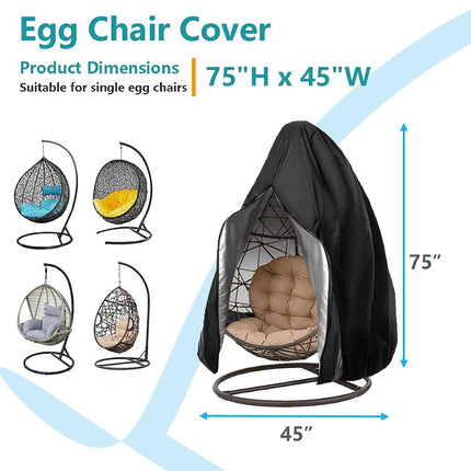 Oslimea Patio Hanging Egg Chair Cover, Durable Lightweight Waterproof Egg Swing Chair Cover with Zipper Fits Most Outdoor Single Swing Egg Chair Dust Protector (75" x 45", Black)
