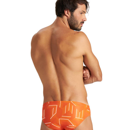 ARENA Puzzled Swim Briefs for Boys and Men- Brief Style Swimsuit for Swimming Practice, Casual or Competitive Swimwear, Black-orange Multi, 24