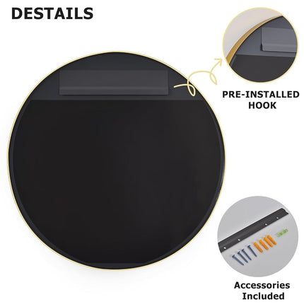 24 Inch Round Bathroom Mirror - Wall Mounted Circle Mirror with Metal Frame, Modern Mirror Suitable for Bathroom, Vanity, Entryway, Living Room, Wall Decor,Gold