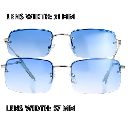 The Fresh Minimalist Small Rectangular Sunglasses Clear Eyewear Spring Hinge - Gift Box Package, 304-silver, Gradient Blue, M