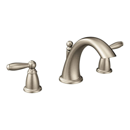 Moen T4943BN Brantford Kit de embellecedores para grifo de bañera romana de 2 manijas montado en cubierta, válvula necesaria, níquel cepillado