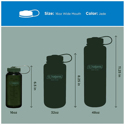 Nalgene Sustain Tritan BPA-Free Water Bottle Made with Material Derived from 50% Plastic Waste, 16 OZ, Wide Mouth, Jade