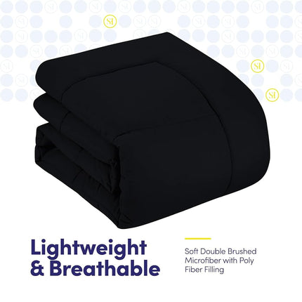 Parure de lit 5 pièces Sweet Home Collection Housse de couette couleur unie toutes saisons, couverture douce en duvet alternatif et draps de lit en microfibre luxueuse, noir, Twin XL
