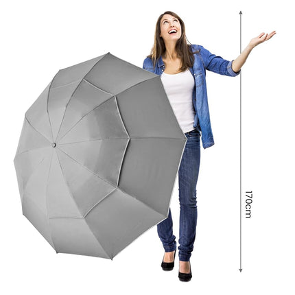 G4Free 62 Inch Windproof Inverted Umbrella with Reflective Stripe Large Compact Reverse Golf Umbrella for Rain 10 Ribs Double Canopy Travel Umbrella Automatic Open Close