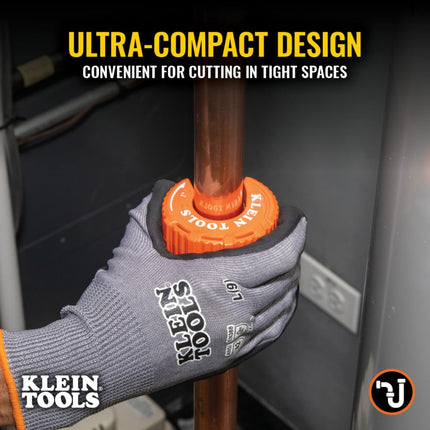 Klein Tools 50057 C-Style Copper Tubing Pipe Cutter Tool, 1-Inch Cutting Capacity, Ultra-Compact for Tight Spaces, Free-Spinning Rollers