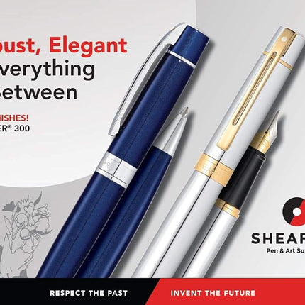Sheaffer 300 - Refillable fountain pen, fine nib, glossy blue finish, chrome plate trim