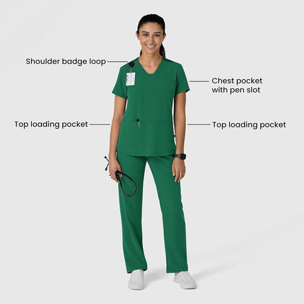 WonderWink Women's Flex-n-Reach V-Neck Scrub Top, Hunter, 2X