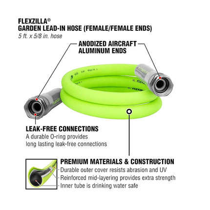 Flexzilla HFZG505YWLI-E 5' Lead-in Hose 5/8 in. x 5 ft, ZillaGreen