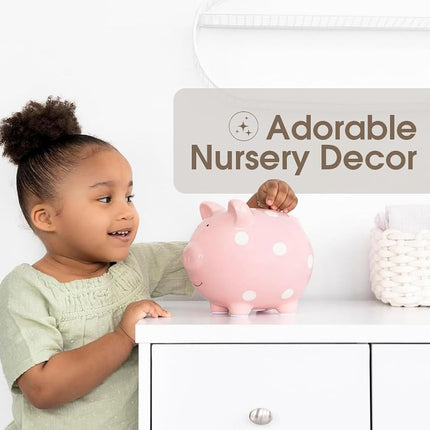 Pearhead Large Piggy Bank, Ceramic Keepsake Nursery Décor, Pink Polkadot, One Size