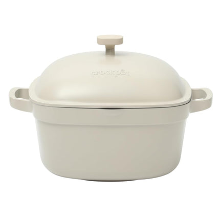 Crock-Pot Northvale Cocotte Hollandaise en Aluminium Moulé, Légère, Durable, de 5,2 Litres, Robuste avec Couvercle, Compatible Four, Doubles Poignées - Blanc Lin Mat