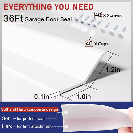 Garage Door Seal Top and Sides - 36 Ft Garage Door Weather Stripping Side Seal, Heavy Duty Weatherproof TPE, Insulates, Prevents Drafts, Easy Installation for Homeowners and DIYers