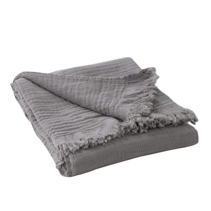Manta de muselina de algodón sencilla y opulenta para cama y sofá, manta de gasa tejida con borlas, suave, ligera, acogedora, prelavada, transpirable, decoración de casa de campo (gris)
