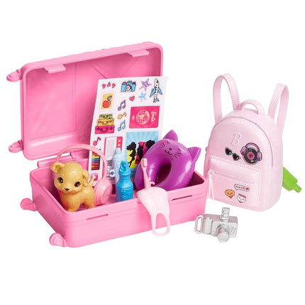 Barbie Doll & Accessories, Travel Set with Puppy and 10+ Pieces, Suitcase Opens & Closes, Barbie 'Malibu' with Blonde Hair, HJY18