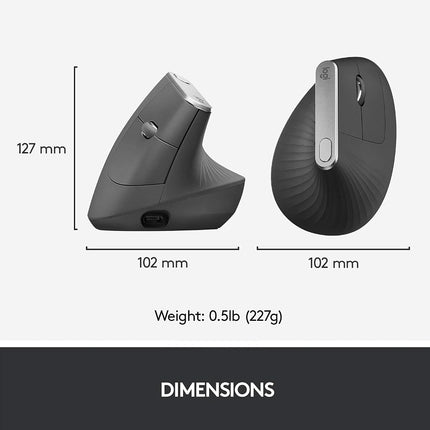 Logitech MX Vertical Ergonomic Mouse, Multi-Device, Bluetooth or 2.4GHz Wireless with USB Unifying Receiver, 4000 DPI Optical Tracking, 4 Buttons, Fast Charging, Laptop/PC/Mac/iPad OS- Black