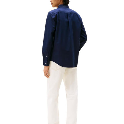 Tommy Hilfiger Long Sleeve Oxford Regular Fit, Men's Button Down Shirts, Also Available in Big and Tall, Preppy Navy/Desert Sky Solid, XXL