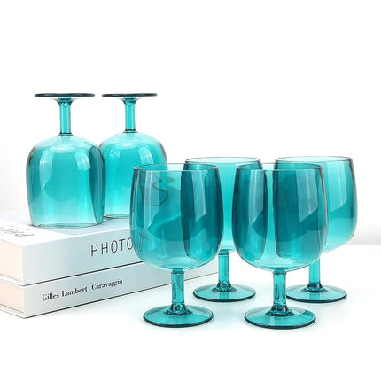 Yanglonghui 15 Ounce Plastic Wine Glasses Set of 6,Unbreakable Acrylic Wine Glasses,Reusable Colored Plastic Goblets Stackable,Dishwasher Safe Bpa Free Ideal for Parties (Cyan, 12 Ounce)