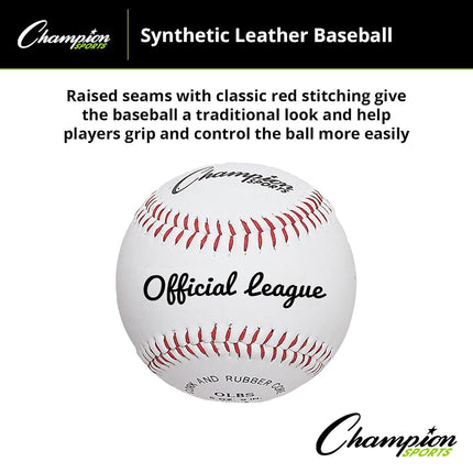 Set de béisbol de cuero Syntex de Champion Sports: Docena de pelotas de béisbol de cuero Syntex oficiales de liga para interior/exterior para entrenamiento o partido real - Paquete de 12