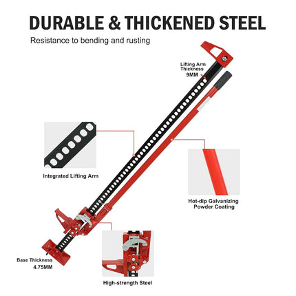 Garvee 60" High Lift Farm Jack, 6600LBS/3 Ton Heavy Duty Ratcheting Utility Jack, Red Off-Road Bumper Lift Jack for Trucks Jeeps Tractors SUVs, All-Terrain Vehicle Rescue & Farm Equipment Lifting