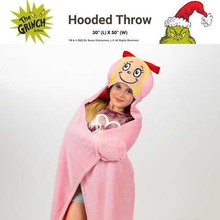 Franco Dr. Seuss The Grinch Cindy Lou Holiday Christmas Kids Bedding Soft Cozy Hooded Throw Blanket, 30 in x 50 in, (Officially Licensed Product)