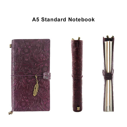 Refillable Leather Journal, Handmade Notebook with Bookmark for Men & Women, Vintage Notebook perfect for writing, gifts, travelers (Purple, Standard)
