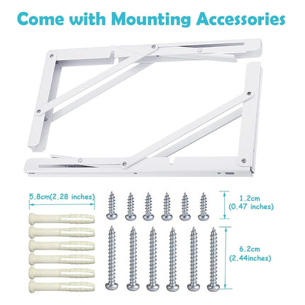 CLT 16" White Folding Shelf Brackets Max. Load 440 lb, Heavy Duty DIY Wall Mounted Shelf Bracket Space Saving for Table Work Bench, Pack of 2