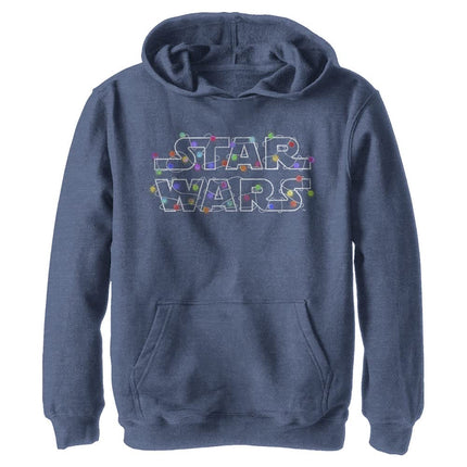 STAR WARS Kids Christmas Lights Youth Pullover Hoodie, Navy Blue Heather, X-Large
