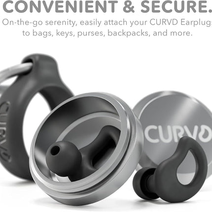 CURVD Everyday Earplugs + Case Clip Bundle, The Perfect earplug for Sleep, Travel, Noise Sensitivity/canceling + Case Clip Package Portable Waterproof Container & Silicone Sleeve for Ear Plugs(Black)