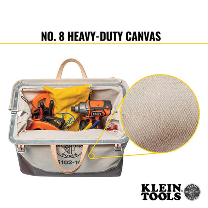 Tool Bag, Canvas Tote for Hand Tools is Heavy Duty Organizer with Steel Frame Mouth Klein Tools 5102-16