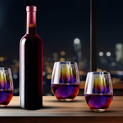 HELLWANG Stemless Wine Glasses Set of 4, 20 Ounce Iridescent Wine Glass for Red or White Wine, Whiskey- Pool Party Beach Travel Cups…