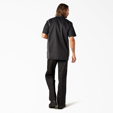 Dickies Men's Two-Tone Short Sleeve Work Shirt, Black, Charcoal, X-Large
