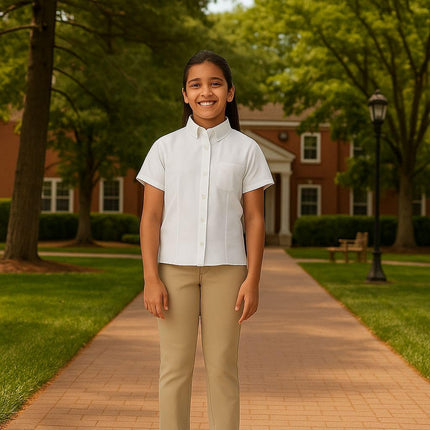 Camisa Oxford de manga corta para niña French Toast, blanca, 14-15 Plus